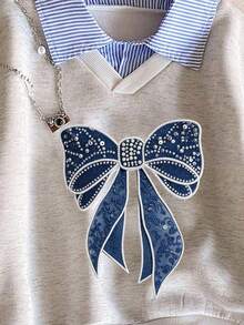 Young Girl Cartoon Print Warm 2 In 1 Sweatshirt - Grey - View 3
