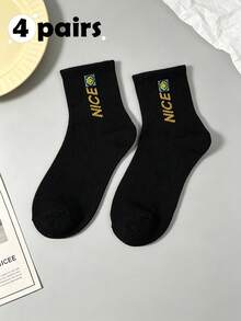 Ins NICE Embroidered Mid-Calf Socks, Unisex Comfortable Breathable, Sports Commute Daily Versatile, 4 Pairs Randomly Shipped - Multicolor - View 8