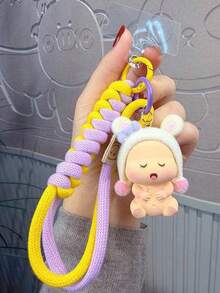 1pc Exquisite Handmade Woven Dual-Color Bracelet Baby Doll Keychain, Premium Soft Silicone Rabbit Hat Sleeping Bag Pendant, Versatile Decorative Accessory For Daily Use, Thoughtful Gift For Children's Birthday And Holiday - 彩色 - 查看 9