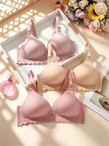 3pcs/Set Women's Front Closure Wireless Comfortable Breathable Nursing Maternity Bras, Multi-Color - Multicolor - View 1
