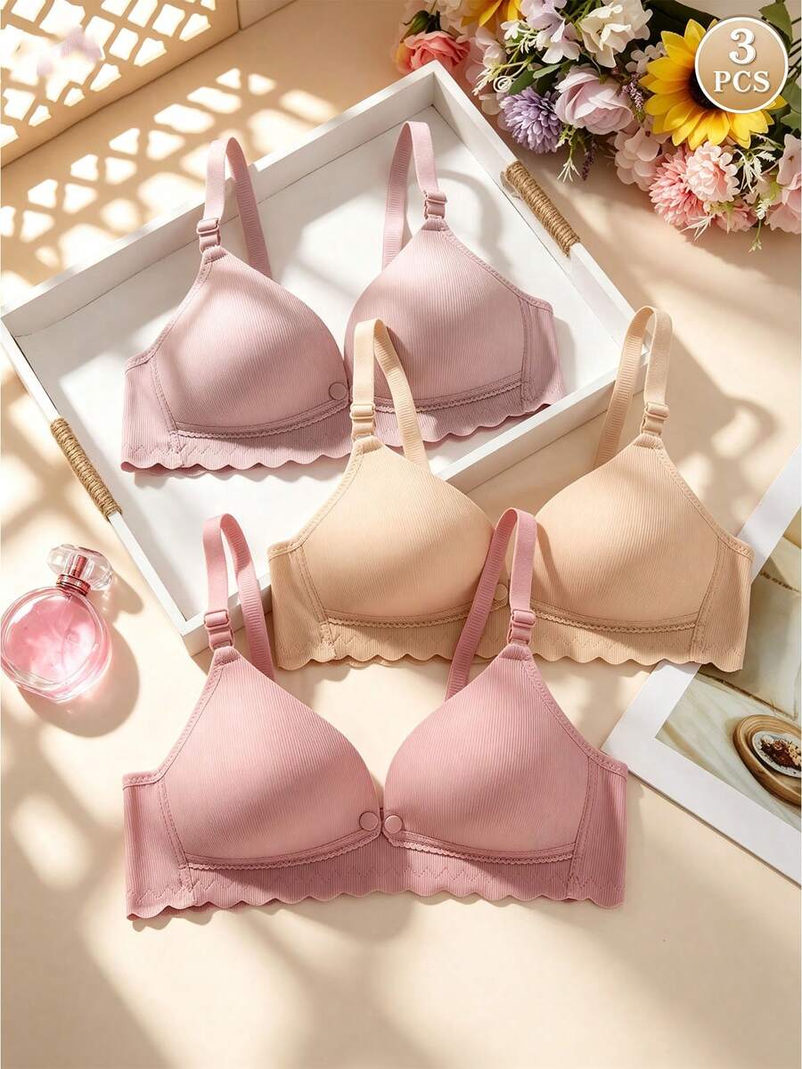 3pcs/Set Women's Front Closure Wireless Comfortable Breathable Nursing Maternity Bras, Multi-Color - Multicolor - View 1