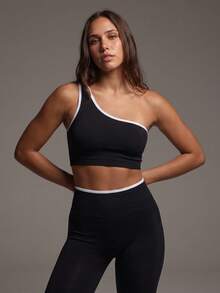 PinkTip High Waist Yoga One Shoulder Cropped Top And Leggings Set, Suitable For Gym, Pilates Practice And Street Wear - Black - View 5