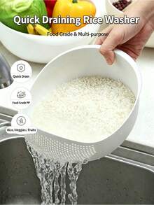 9.5 Inch Multifunctional Plastic Rice Washing Bowl, Durable Drain Basket Colander Strainer For Rice, Fruits & Vegetables, Portable Filter Sieve, Space-Saving Kitchen Utensil, Practical Helper For Daily Cooking & Healthy Meal Prep, Ideal Kitchen Tool - Multicolor - View 10