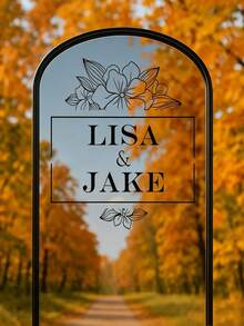 Custom Wedding Mirror Decoration Sticker, Personalized Newlywed Name Vinyl Sticker With Floral Design, Removable Decoration For Wedding Ceremony, Reception Area, Welcome Sign, Photo Booth, Bridal Shower - Multicolor - View 2