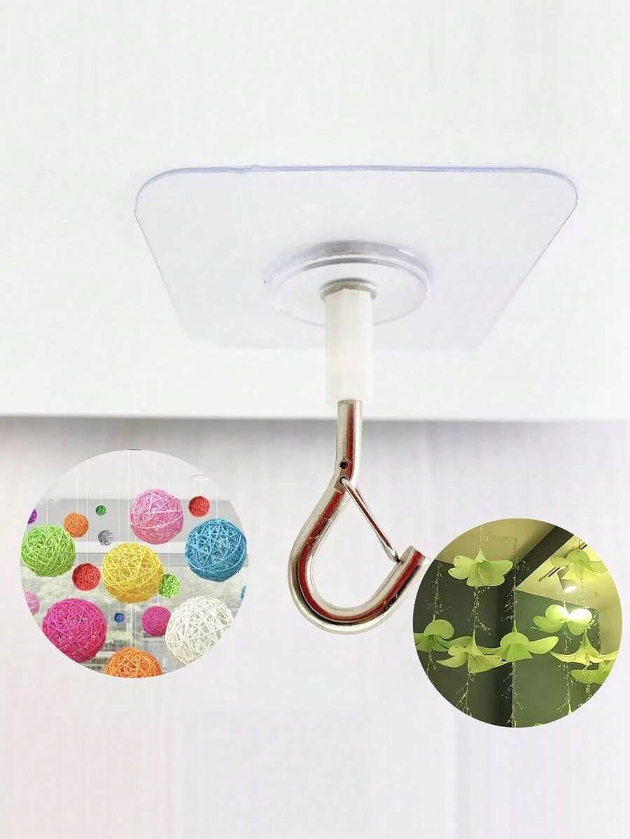 重型自黏式天花板掛鉤 PVC 免鑽孔掛鉤,適用於懸掛氣球、風鈴、燈飾、植物等,多用途不傷牆面掛鉤,適合居家與商業使用,應用廣泛,黏貼式安裝 - 無色 - 查看 1