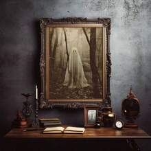 1pc Framed Canvas Wall Art, Vintage Brown Tone Misty Forest Ghost Canvas Decor, Dark Gothic Horror Halloween Retro Photo Print Framed Wall Hanging, Suitable For Modern Home Decor, Room Decoration - Forest Ghost - View 11