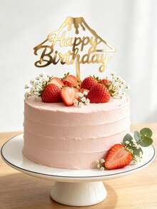 3pcs Gold Mirror Acrylic Birthday Cake Toppers, Hollow Volcano Mountain Frame, Fluid Cursive Handwritten Style, With Support Rod, Sturdy Mirror PMMA Material, Suitable For Men And Women Outdoor Travel Style Birthday Cake Decoration - A - View 6