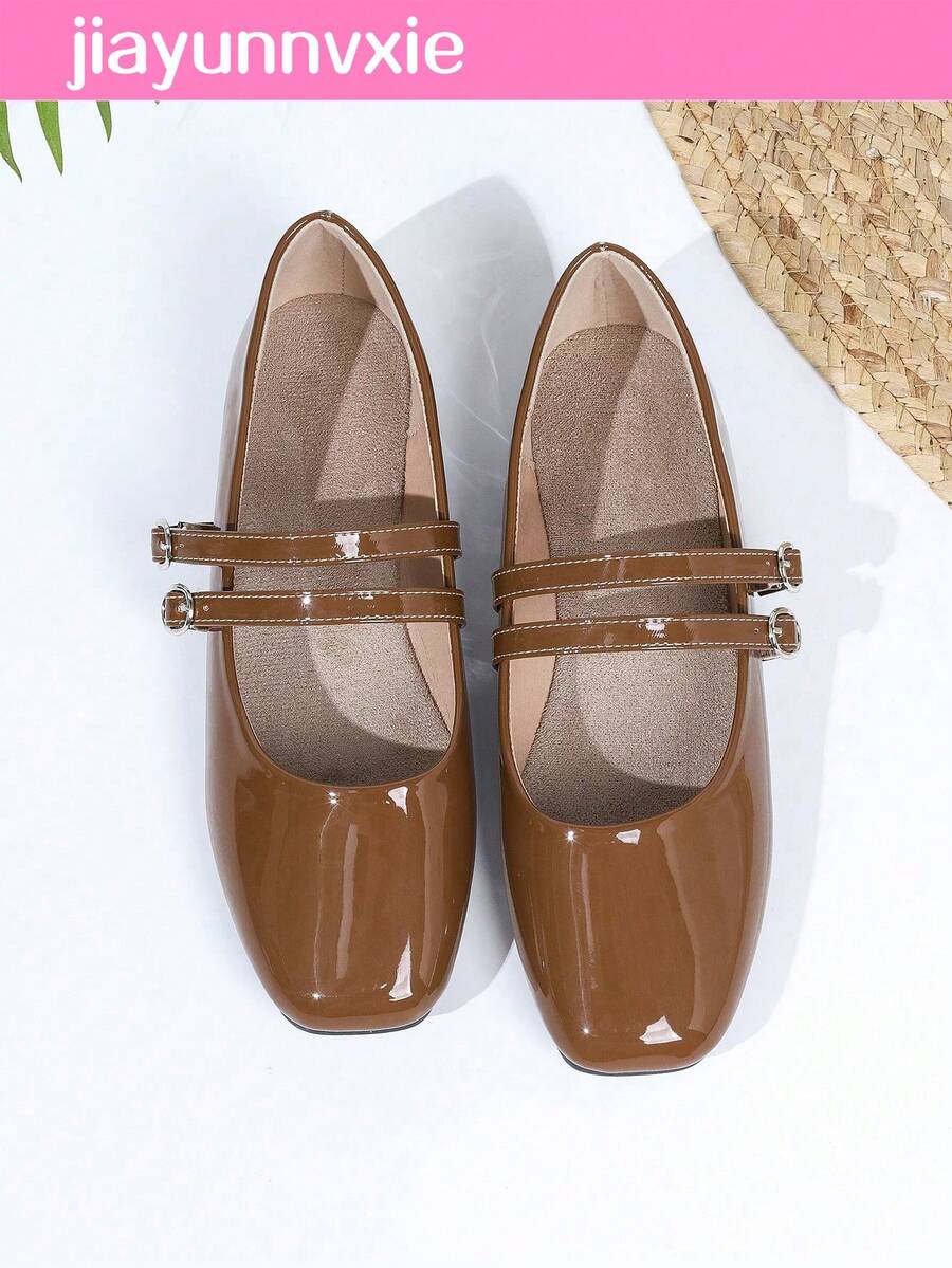 Women's Vintage Mary Jane Flats With Double Strap, Suitable For All Seasons - Dark Brown - View 1