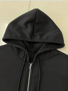 Jaket Pendek Berkerudung dan Berresleting Wanita yang Dapat Disesuaikan, Jaket Pendek yang Dapat Dikustomisasi, Dapat Ditambahkan Teks, Nama, Hari Jadi, Tanggal, Logo, Pilih Teks Favorit Anda untuk Kustomisasi yang Dipersonalisasi - Hitam - View 4