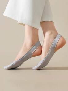 chuanwa(2) 1/5/10 Pairs Of Anti Slip Silicone Pad Hidden Ladies Back Hanging Invisible Ice Silk Breathable Thin Boat Socks Match Dress Shoes - Multicolor - View 7