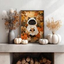 1pc Cat Ghost Coffee Autumn Art Canvas Wall Decor Poster, Room Home Decoration, Aesthetic Style, Optional Frame, Pumpkin Decor, Quirky Cute, Halloween Home Decor, Pumpkin Print, Ghost Coffee Art, Rustic Style - 1PC - View 7