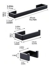 Drill-In Installation Bathroom Storage Set, Stainless Steel Towel Bar, Thickened Square Tube Toilet Paper Holder, Multi-Purpose Hooks, 3/4 Pieces - Multicolor - View 8