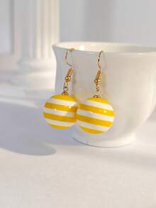 1 Pair Y2K Hot Girl Colorful Striped Acrylic Ball Earrings, Cute Candy Dopamine Color Block Versatile Girl Ear Hooks - Striped Earrings - View 9