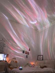 LED星空投影小夜燈 附遙控器，16色RGB，極光與水波紋效果，USB供電，理想臥室裝飾，營造浪漫氛圍，絕佳節日禮物 - 彩色 - 查看 10