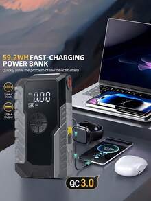 Arrancador de batería de coche con compresor de aire de 150PSI, arrancador de coche portátil con función de apagado automático, bomba infladora de batería de coche, cables de arranque e iluminación - GL901 - Ver 9