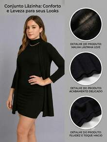 Winter Set: Cardigan + Tank Dress With Lace Collar - Army Green - View 2