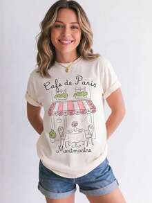 Tops blancos de verano para mujer estilo Y2K, conjuntos de playa y vacaciones para mujer, 1 paquete de camisetas estilo café de París, camiseta suave estilo bistró francés para chica europea - Blanco - Ver 1