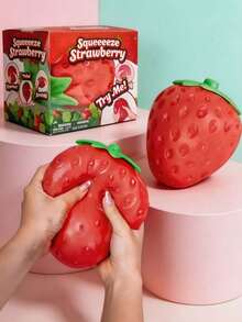 1pc Realistic Strawberry Slow Rising Stress Ball, Soft Squeeze Fruit Fidget Toy, Anxiety Relief Sensory Squishy Toy For Adults Kids, Party Favor & Desk Decor - Multicolor - View 6