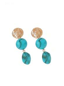 Retro Relaxed Matte Resin Spiral Metal Long Earrings For Women Beach Party - Multicolor - View 2