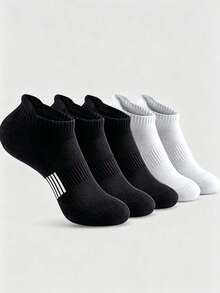 1/6 Pares de Meias Curtas Masculinas Preto & Branco Cor Sólida, Macias Confortáveis Moda Respiráveis Meias Esportivas, Absorção de Umidade, Adequadas para Uso Diário, Esportes ao Ar Livre, Todas as Estações - Multicolorido - Visão 2