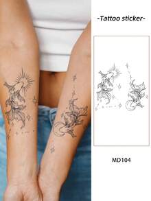 1 pieza Pegatina de tatuaje realista de PVC impermeable y resistente al roce, con patrón de 2 peces koi, adecuada para uso diario de mujeres y hombres - Gris - Ver 2