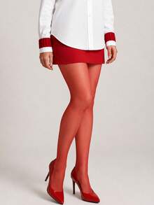 1pc Women's Sheer Pantyhose, Lightweight Silk Feel Stockings, Breathable Moisture Wicking Tights For Work, Daily Wear & Heels - Red - View 4