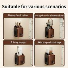 Heavy Duty Walnut Wood Toothbrush Holder Wall Mounted, Suitable For Bathroom, Space-Saving Adhesive Installation Storage Rack, Modern Minimalist Design, Walnut Wood Shower Rack, Vanity Storage Rack, No Assembly Required, Sanitary Toothbrush Holder, Storage Shelf - Multicolor - View 7