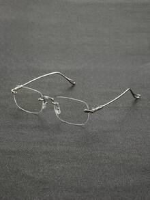 A Pair Of Modern Minimalist Style, Elegantly Designed And Popular Rimless Rectangular Men's Glasses With Transparent Lenses, Suitable For Daily Life, Street Outings, Office Work, Reading, Watching TV, Gaming, Calling, Business Casual And Other Occasions, A Fashionable Accessory. - Clear - View 12