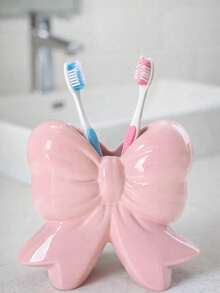 1pc Bowknot Toothbrush Holder, Cute Pink Decorative Bathroom Toothbrush Storage Organizer, Suitable For Vanity Countertop - Multicolor - View 4