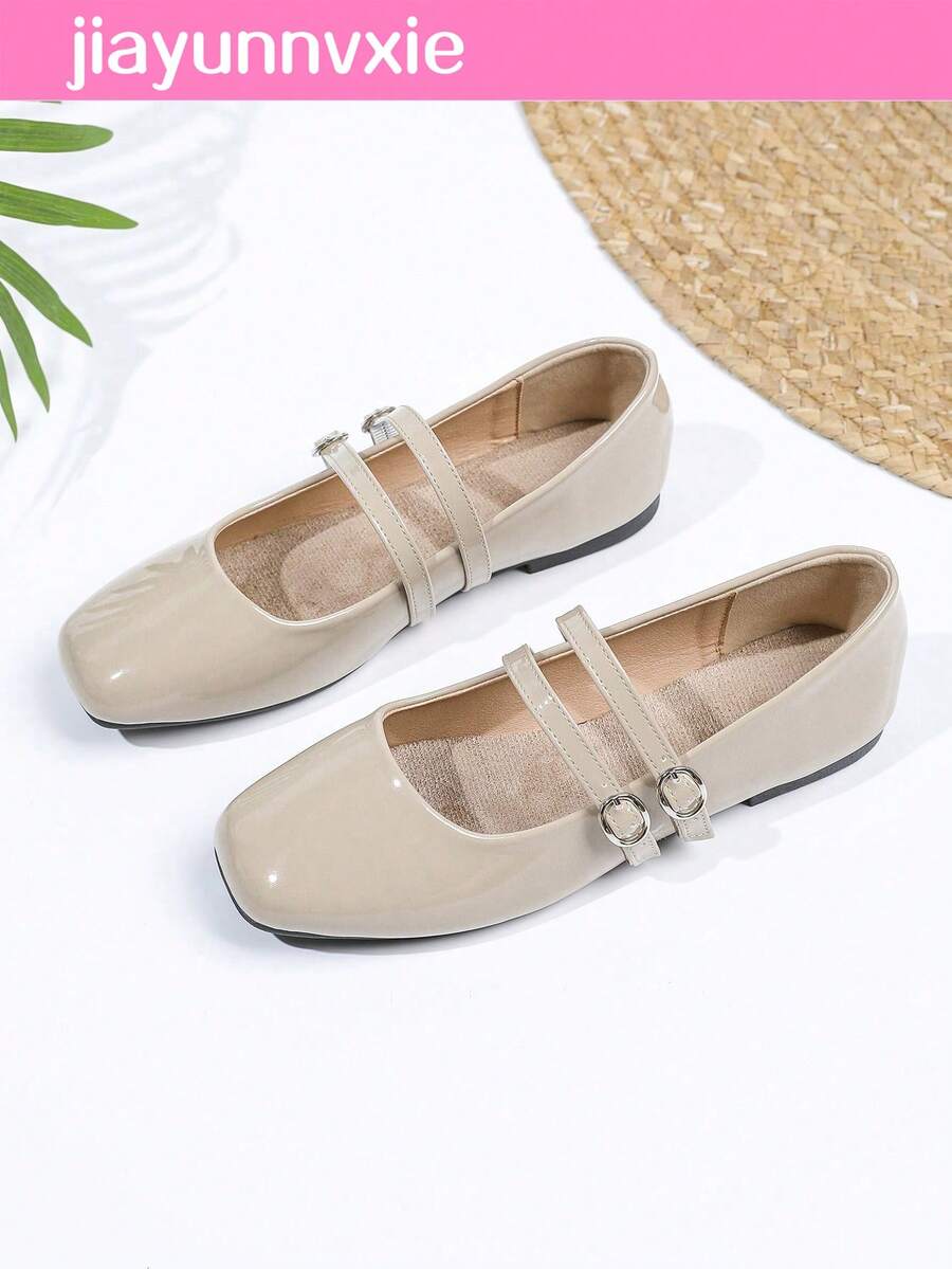 Giày bệt Mary Jane cổ điển dành cho nữ có quai đôi, phù hợp với mọi mùa - Màu be - Xem 1