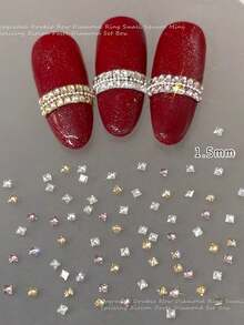 1 Box Mini Square Zirconia Champagne Flat Back Rhinestones, Flashing Nail Art Decor Small Square Blocks For DIY Nail Rhinestone Ring Decoration - Multicolor - View 1