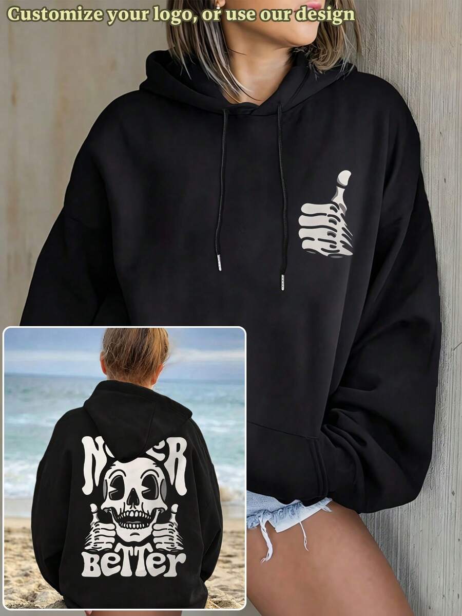 Sweatshirt Wanita Motif Natal yang Dipersonalisasi, Hadiah Ulang Tahun, Warna Hitam untuk Musim Gugur - Hitam - View 1