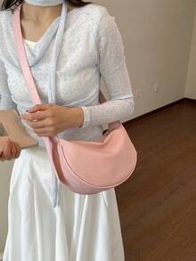 時尚新款女款斜挎包，純色極簡 PU 材質，適合約會、購物，百搭精緻手提包 - 粉色 - 查看 5