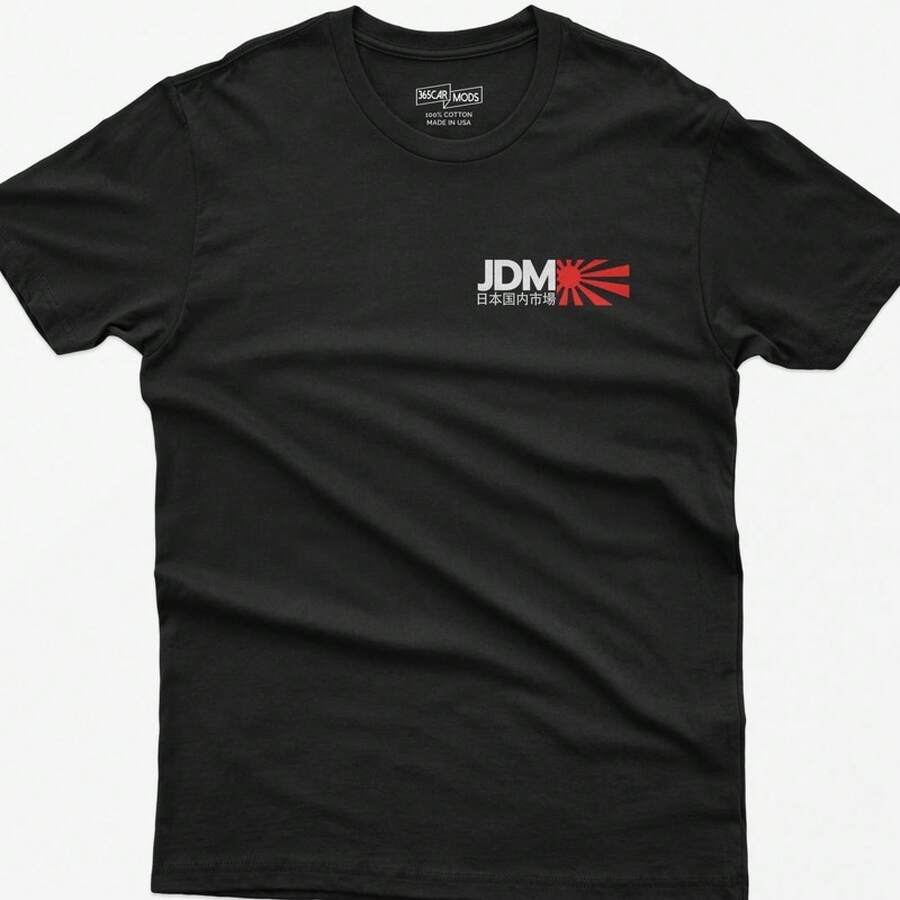 Minimalist JDM Flag T-Shirt: Japanese Car Culture - Black - View 1