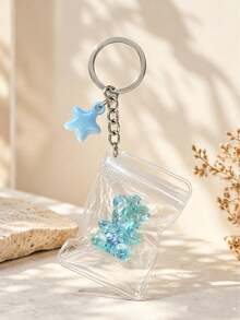 1pc Unisex Electroplated Colorful Bear & Star 3D Acrylic Pendant With Transparent Bag, Creative Bag & Key Keychain Accessory - Multicolor - View 3