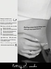 Semi-Permanent Line Emotional Inspirational Word Phrase Pattern, 1-2 Weeks Non-Fading Non-Reflective Suitable For Arm Waist Abdomen Leg Shoulder Neck Collarbone Temporary Tattoo Sticker 1pc/Pack - Blue - View 1