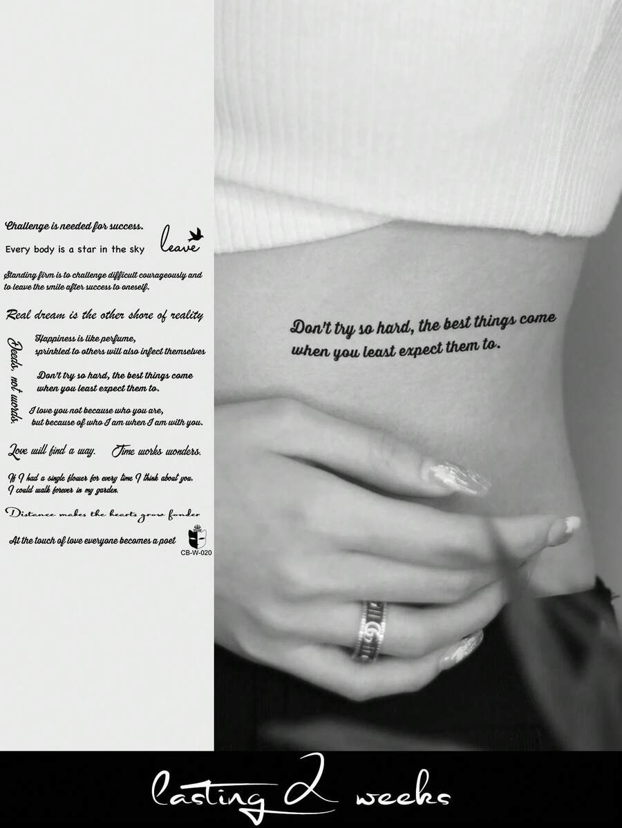 Semi-Permanent Line Emotional Inspirational Word Phrase Pattern, 1-2 Weeks Non-Fading Non-Reflective Suitable For Arm Waist Abdomen Leg Shoulder Neck Collarbone Temporary Tattoo Sticker 1pc/Pack - Blue - View 1