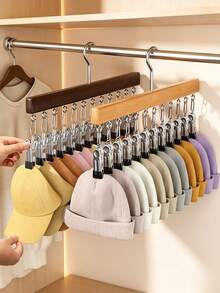 1 12-Clip Wooden Hat Rack, Clothes Drying Rack, Suitable For Underwear, Ties, Camisoles, Scarves, Belts, Home Storage And Organization Rack, Suitable For Bathroom, Bedroom, Closet, Wardrobe, Home, Dormitory, Simple Spring Style, Summer Tops - Silver - View 2