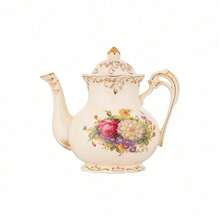 1pc 800/1200ml Ceramic Teapot With Gold Trim Design, Rose/Floral Pattern Optional, British Afternoon Tea Set, Reusable Coffee Pot, Milk Pitcher, Juice Carafe, Cold Water Jug, Suitable For Home, Restaurant, Party, Gift, Afternoon Tea - Multicolor - View 11