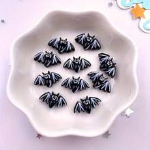 2D Flat 10pcs Mini Black Bat Decorations - Colorful Resin Material, Flat Back Design, Suitable For DIY Scrapbooking And Halloween Nail Art Decoration, Perfect For Halloween Decor - A - View 2
