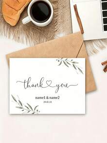 Personalized Wedding Thank You Cards, Customizable Name And Date, Elegant Green Leaf Design, Suitable For Gift Packaging - Multicolor - View 7