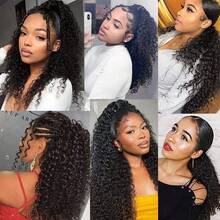 BINF 8-22 Inches Afro Kinky Curly Drawstring Ponytail Drawstring Curly Ponytail Human Hair Extensions For Women Easy To Wear No Shedding - Natural Black - View 7