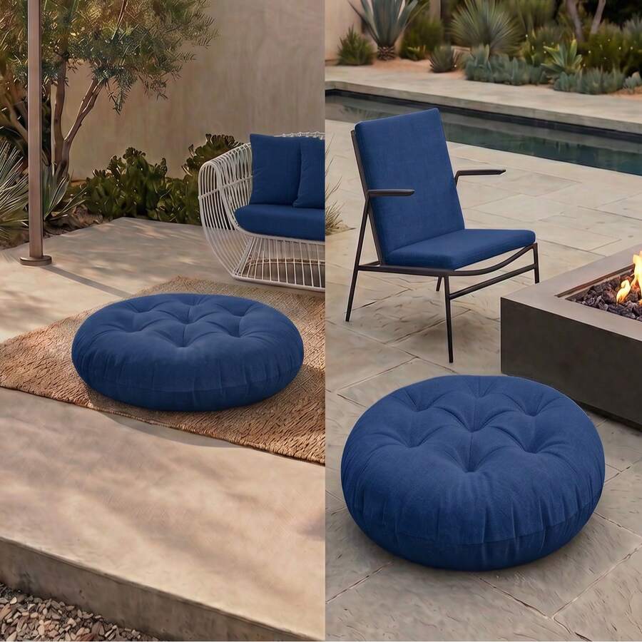 Ultra-Comfortable Round Seating Cushion - 40x40 Cm Fluffy Style - Navy Blue - View 1