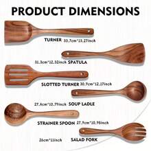 6pcs Wooden Cooking Utensil Set, Apartment Essential. Kitchen Wooden Non-Stick Cookware Set. High Quality New Home Gift. Daily Use. - Wood Color - View 3