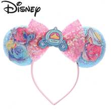 Disney Fairytale Carriage Glass Slipper Mouse Ears Headband Blue Pink Iridescent Sequin Bow Floral Bird Print Park Hair Hoop - View 6