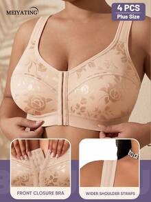 MEIYATING 4pcs Women's Full Coverage Plus Size Front Closure Push Up U-Back Soft Bras - Multicolor - View 7