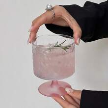 1pc/2pcs/6pcs Set Designer Frosted Pink Bark Texture High Foot Glass Coffee Cup Juice Cup Bubble Water Cup Beverage Cup - Pink - View 7