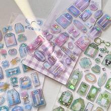 Q-LiA Rainbow Jelly Sheet – Japanese Amulet/Lucky Tag Design With Four-Leaf Clover Pattern. Features 3D Puffy Crystal Embossing. Waterproof, Self-Adhesive Sticker; Perfect For DIY Crafts, Scrapbook Decoration, Smartphone Cases, Laptops, Water Bottles, Stationery Accessories, And More. - Multicolor - View 3