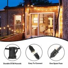 Outdoor ST38 Solar Light Strings, 50/100FT, 2700K Warm White, 12+1/ 24+1 Shatterproof Waterproof Bulbs, E12 Bases Bulbs Replaceable, Suitable For Room Decoration, Home Decoration, Wedding Decoration, Outdoor Decoration In Gardens, Cafes, Campsites - solar - 查看 8