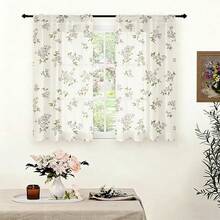 2PCS Elegant White Fabric With Tiny Floral Print Light Sheer Curtains, Semi-Sheer For Privacy Protection. Easy Rod Pocket Installation,Fade-Resistant After Washing, Lightweight And Washable. Ideal For Home, Room And Kitchen Decor & Space Dividers. - Multicolor - View 10